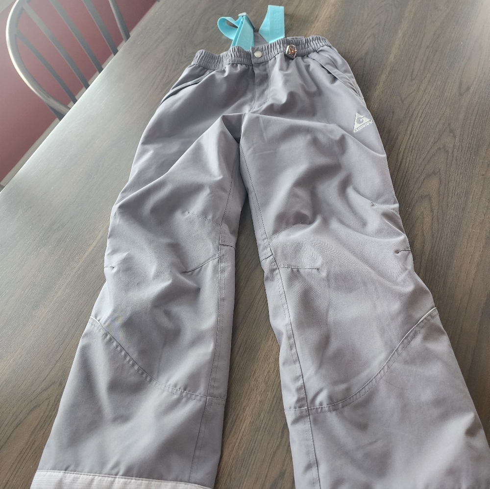 Youth Snow Pants with Suspenders In Light Grey.
